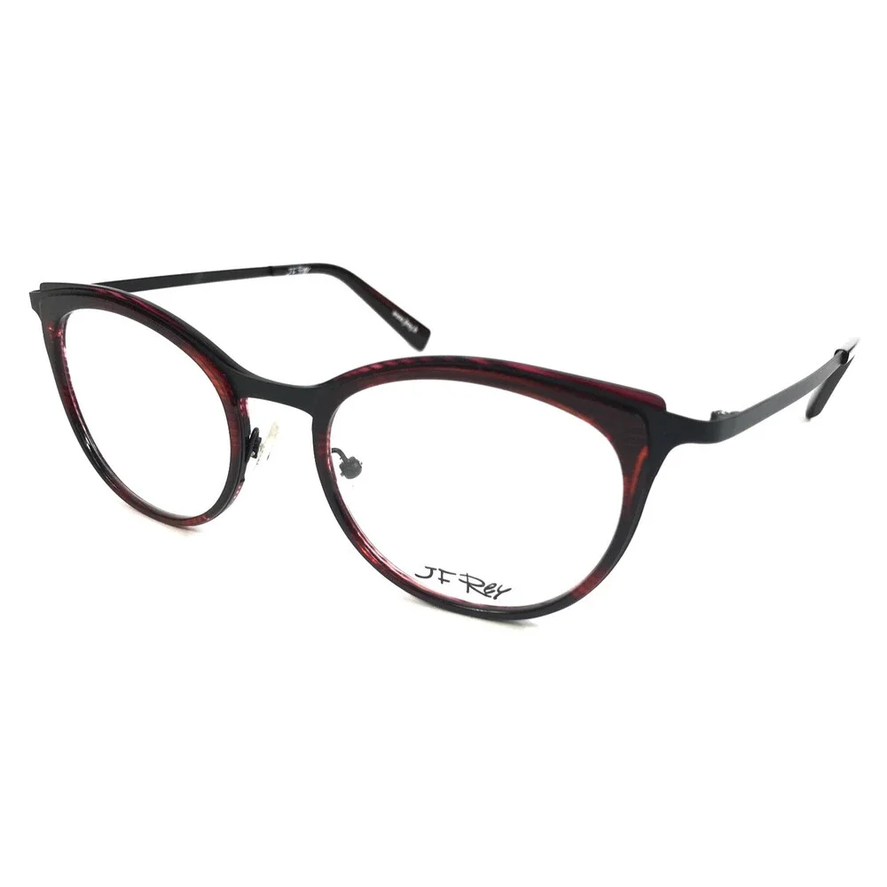 J. F. Rey Eyeglasses Frames JF2822 3545 Black Red Striped Horn Cat Eye 52-19-143
